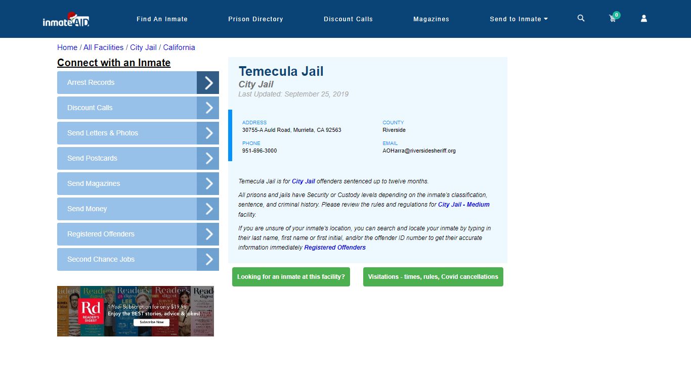 Temecula Jail | Inmate Locator