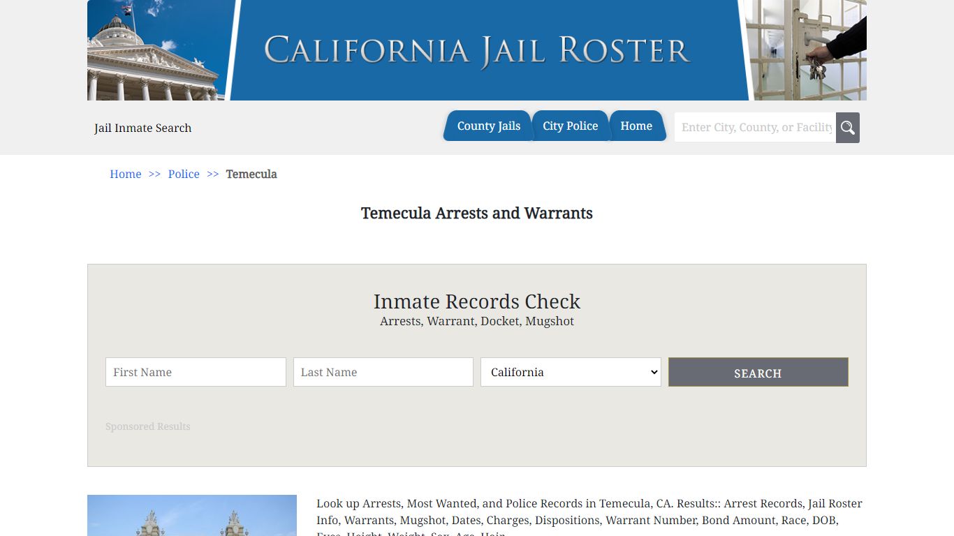 Temecula Arrests and Warrants | Jail Roster Search