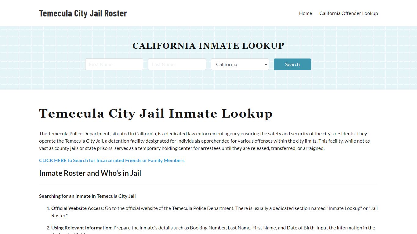 Temecula Police Department & City Jail, CA Inmate Roster, Arrests, Mugshots