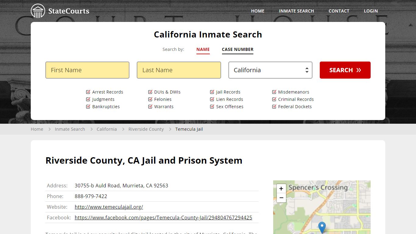 Temecula Jail Inmate Records Search, California - StateCourts