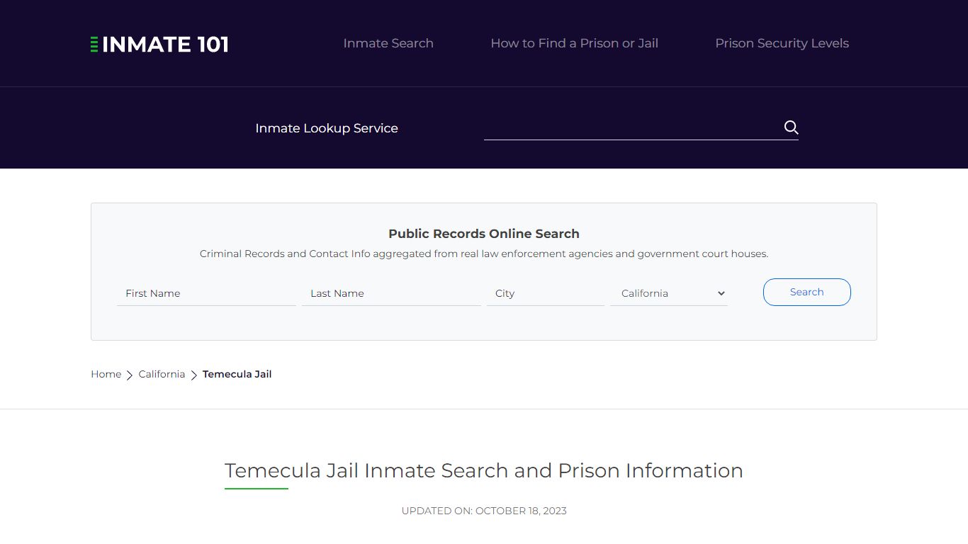 Temecula Jail Inmate Search and Prison Information